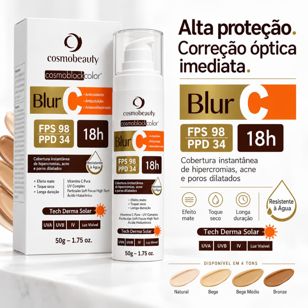 Cosmobeauty Blur C FPS 98 Protetor Solar com Cor Vitamina C 50g