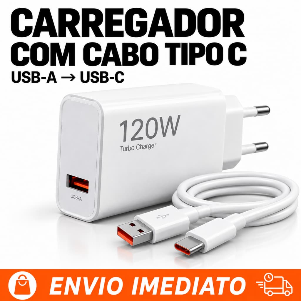 Carregador USB-A com Cabo Tipo C para Celular Kit 1 2 ou 3 Unidades