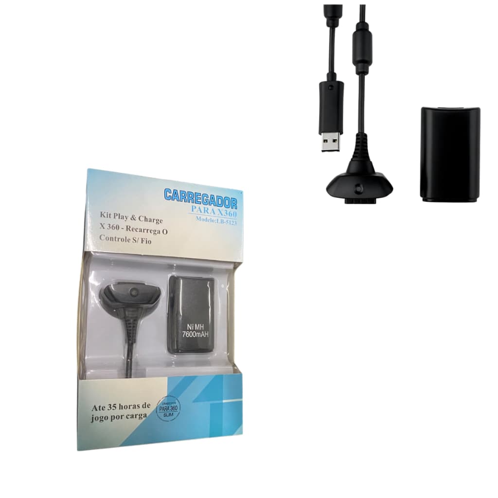 Carregador e Bateria p/ Controle Xbox-360: LB -5123 - KNUP VideoGame