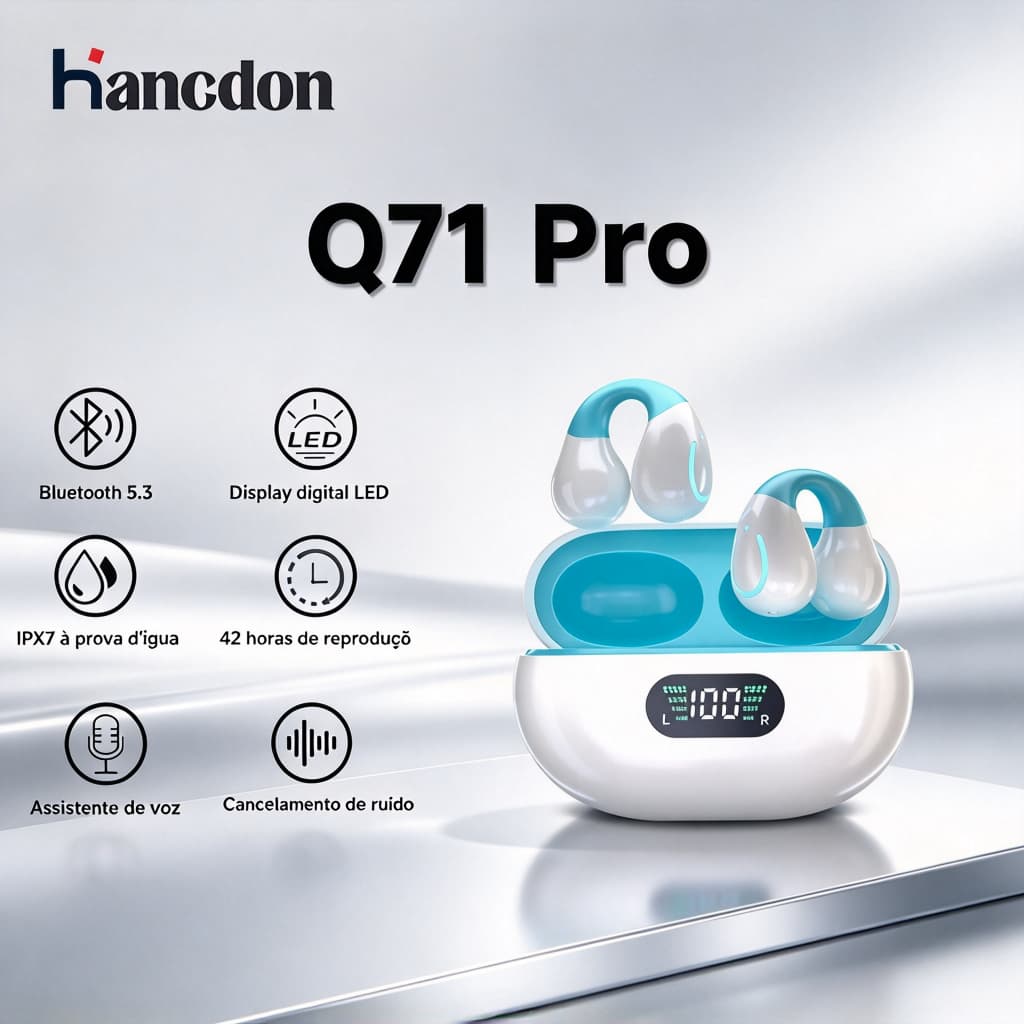 Fone de ouvido Bluetooth Q71 com redução de ruído para chamadas de voz – Fone de ouvido sem fio Bluetooth 5.3