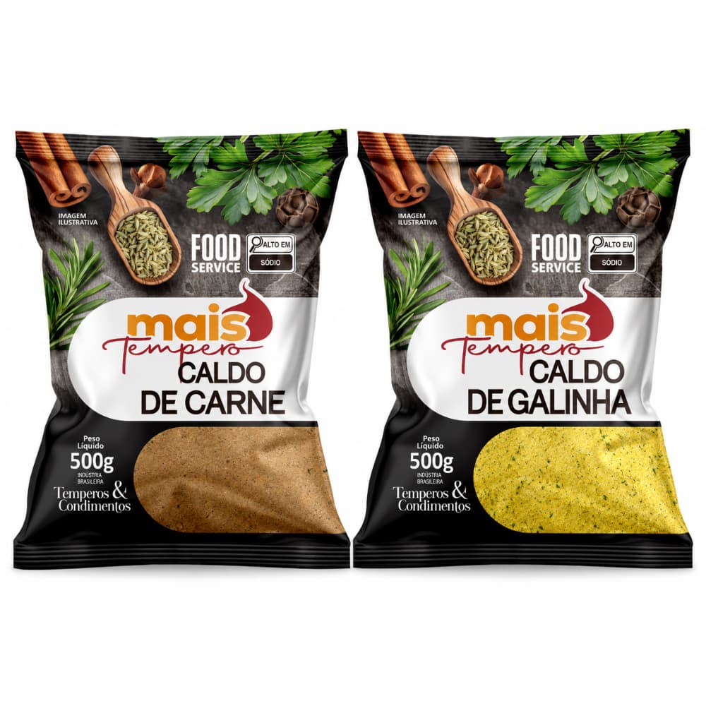 Kit 2 Tempero 1kg Caldo De Carne + 1kg Caldo De Galinha Em Pó Linha Premium O Melhor Custo Beneficio