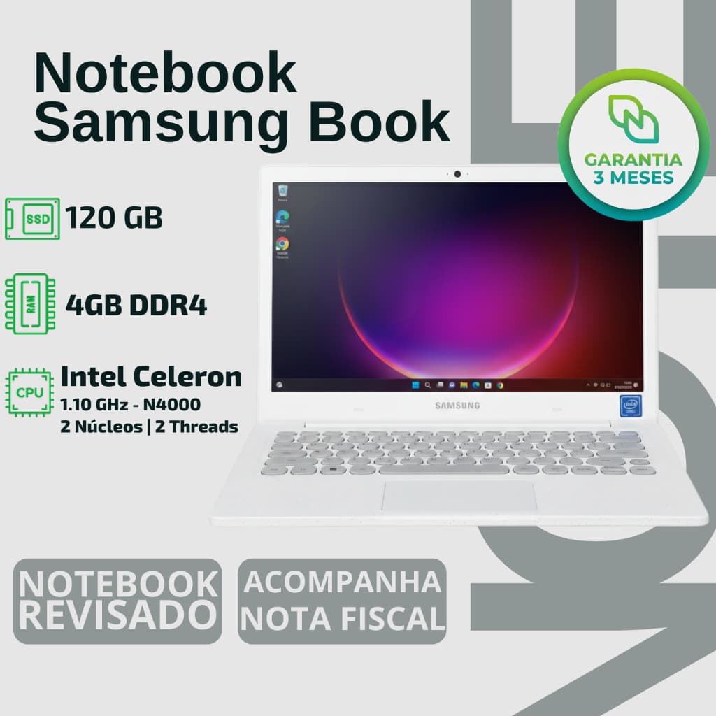 Notebook Samsung | Intel Dual Core | Ssd 120 Gb | Ram 4 Gb - REDES SOCIAIS BASICO VIDEOS LAZER CRIANÇA FILHOS ESCOLA
