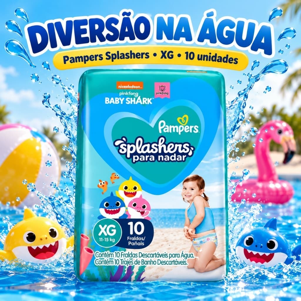 Fralda Descartável Pampers Splashers Piscina G/XG 10 Unidades Promoção