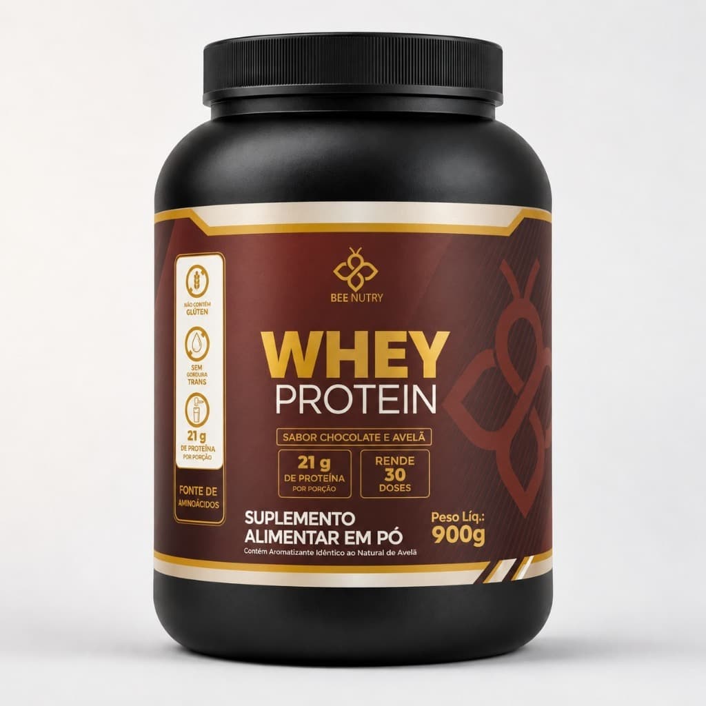 WHEY PROTEIN BEE NUTRY 900G – CHOCOLATE E AVELÃ 🍫
