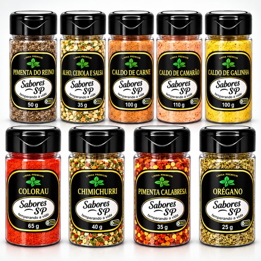 Kit de Temperos Premium e Condimentos Sabores SP 9 ou 5 Potes Especiarias para Cozinha