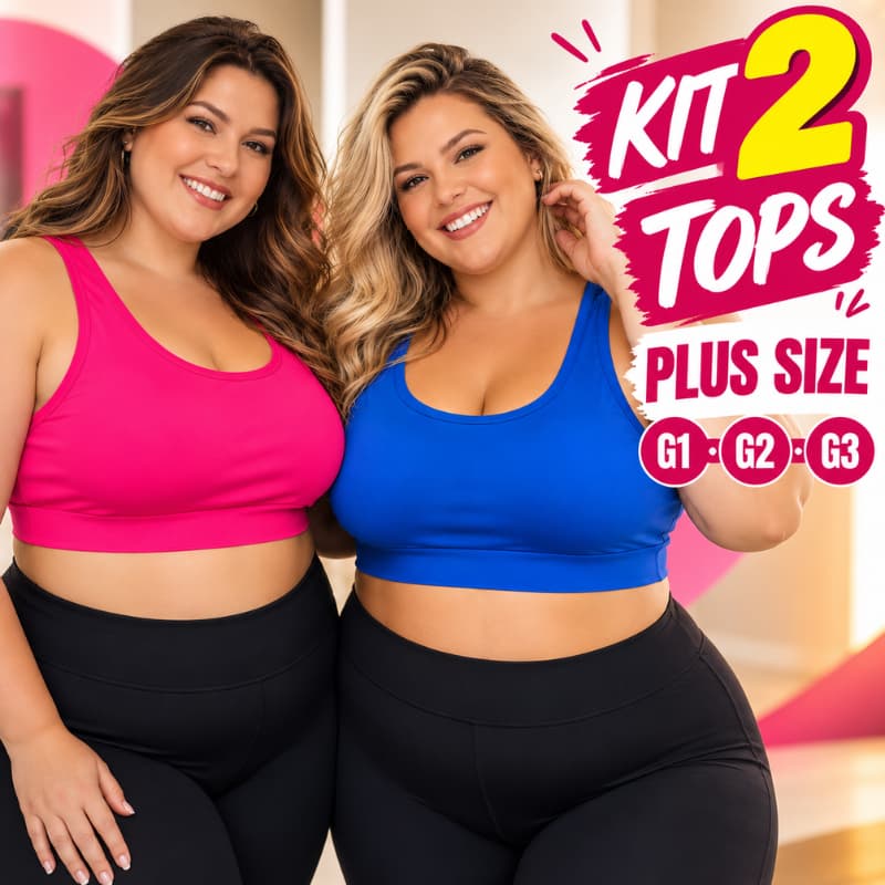 Kit 2 Top Fitness Feminino Moda Plus Size Roupas Femininas Varias Cores Alça Nadador |1144| Lançamento