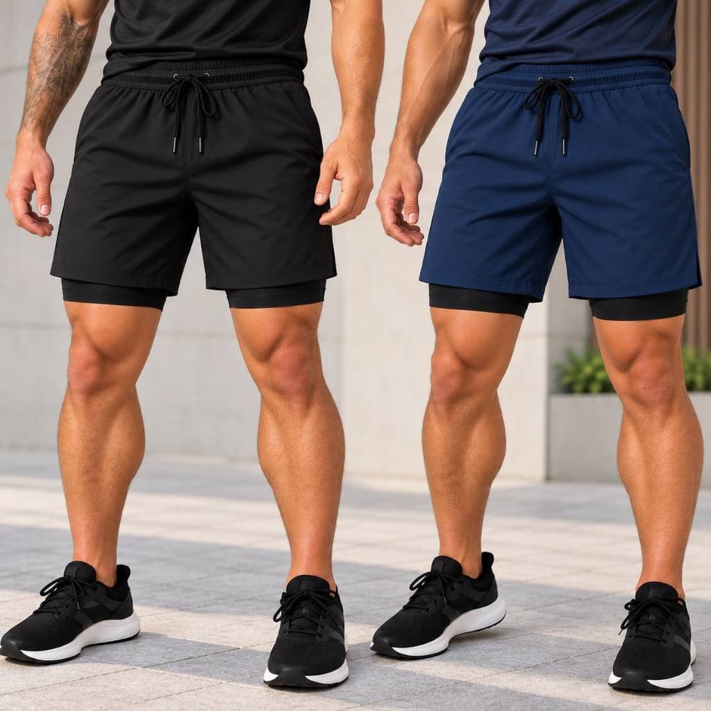 Shorts 2 em 1 Masculino Academia Corrida Fitness Dry Fit com Forro de Compressão Bermuda Esportiva Treino Musculação
