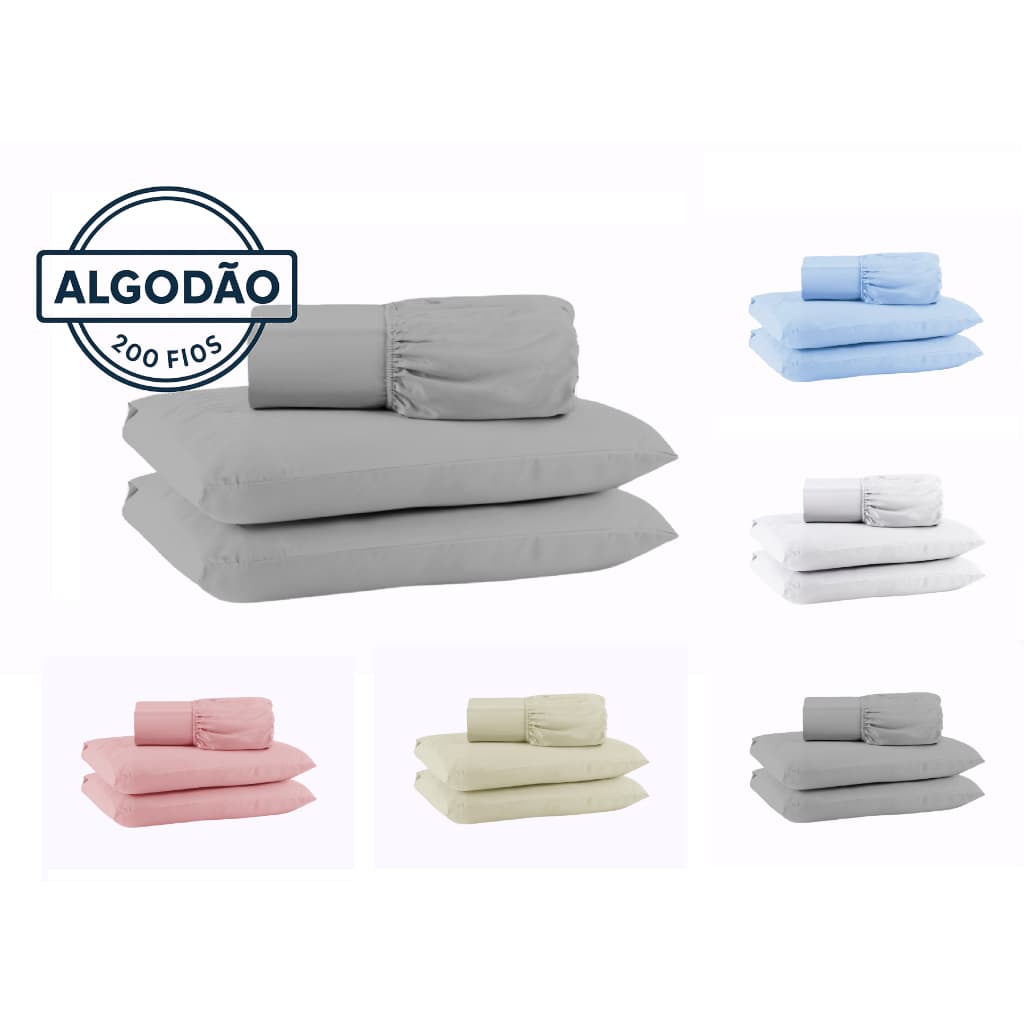Jogo de Lençol SOLTEIRO 2 peças CAMA BOX 100% ALGODÃO PERCAL 200 Fios - Lençol Casal - Lencol Queen