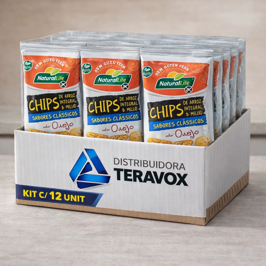 Chips de Arroz Integral Sabor Queijo 70g Kit com 12 Unidades – Snack Crocante e Saudável