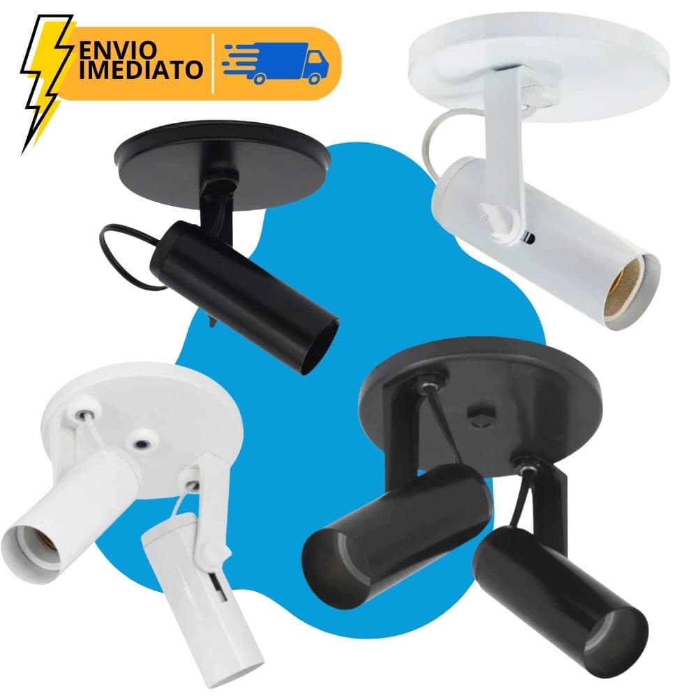 Luminária Teto Spot Trilho Eletrificado Tubo Simples Duplo Direcionável Sobrepor Para LED E27