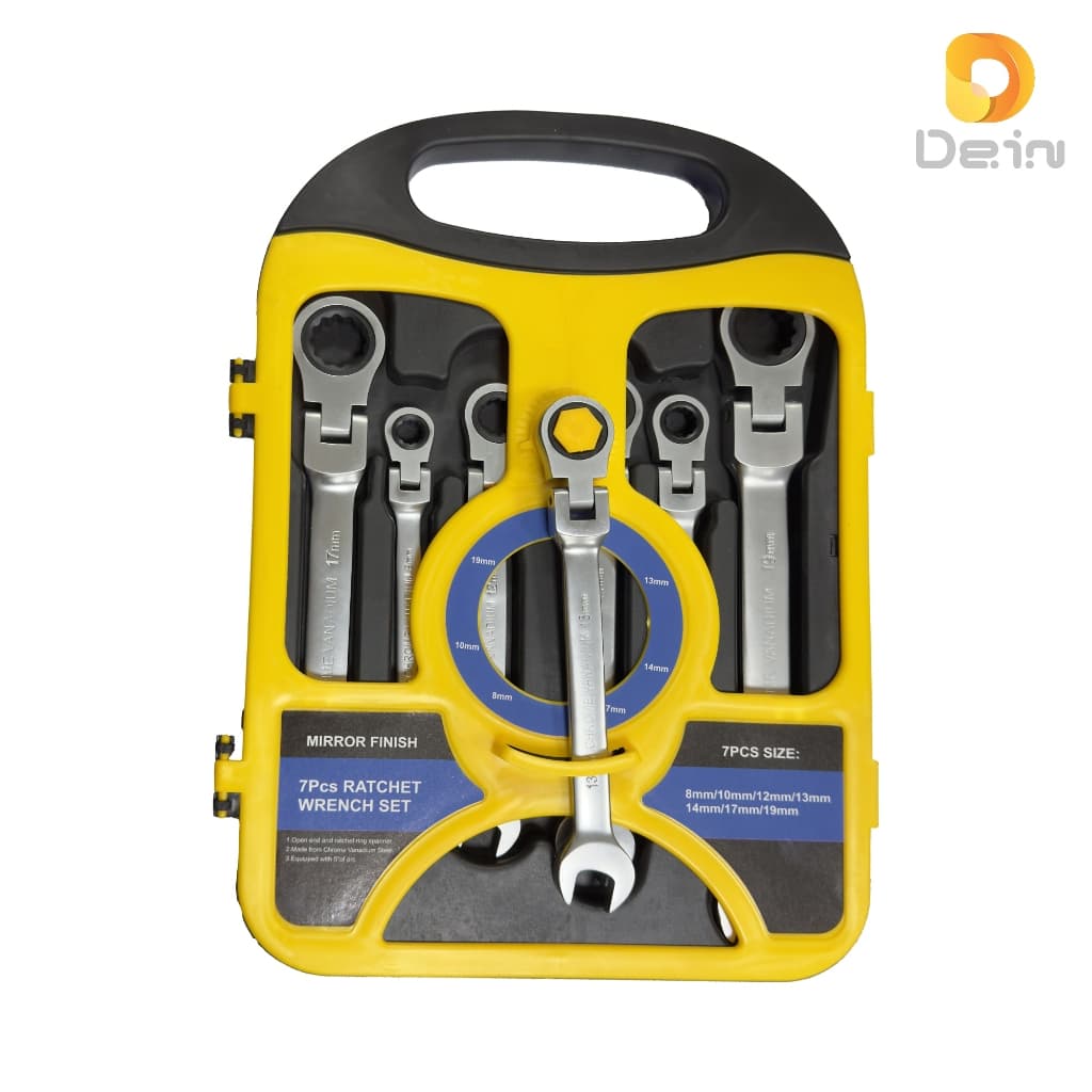 Kit 7 Chaves Catraca Articulada 8-19mm Aço Cromo Vanádio Jogo Chave Combinada Profissional