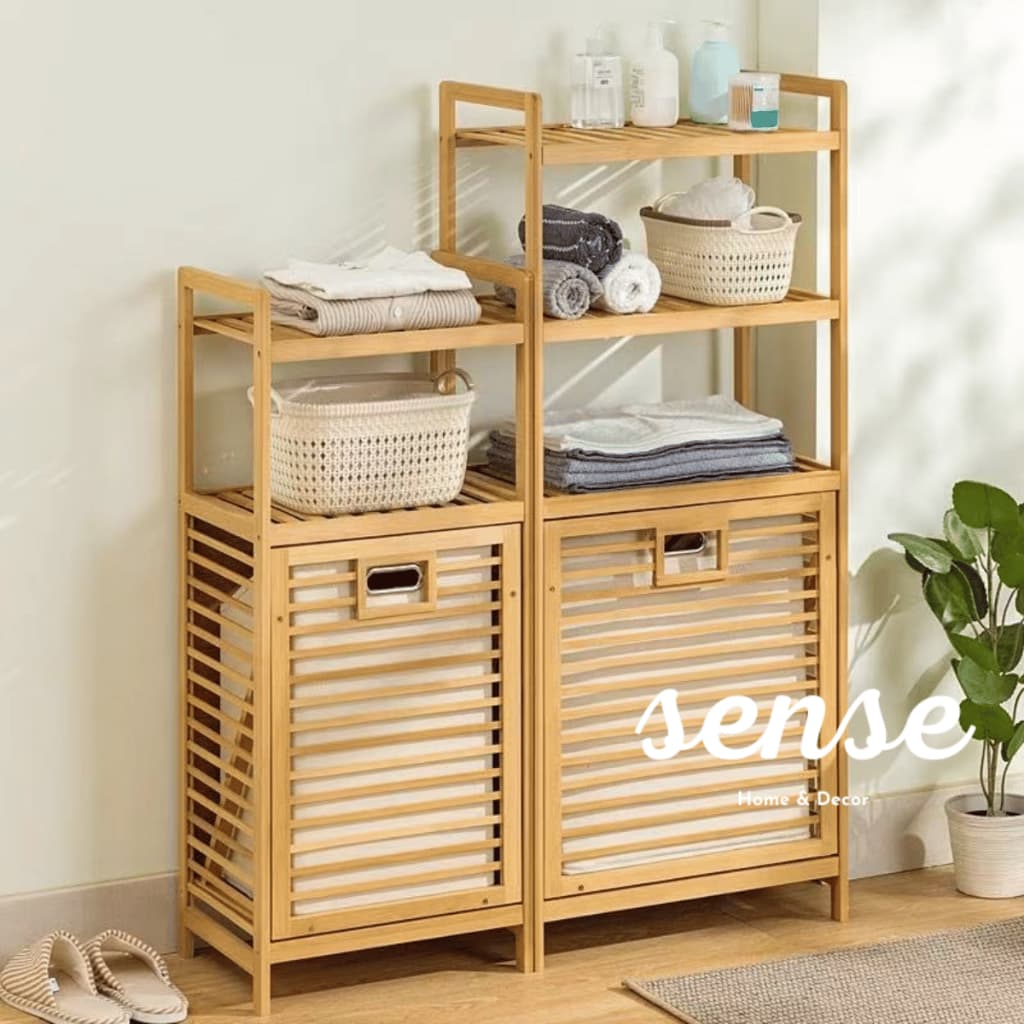 Organizador de Bambu Cesto de Roupa com  2 ou 3 Andares Cesto Removível Grande para Lavanderia Banheiro Porta Roupa