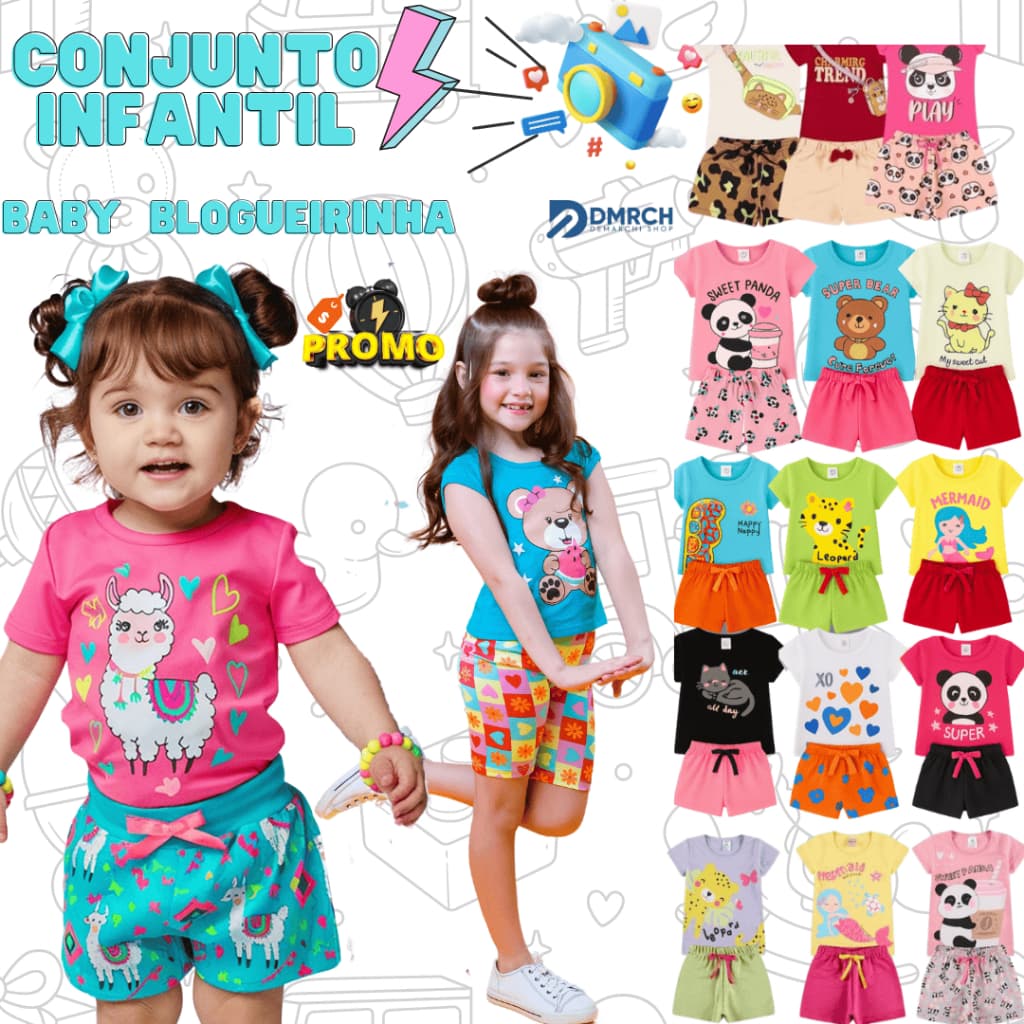 Kit 2,4 e 6 Conjunto Infantil Kit Verão Feminino Roupa Menina Blogueira Feminino Criança Bebê