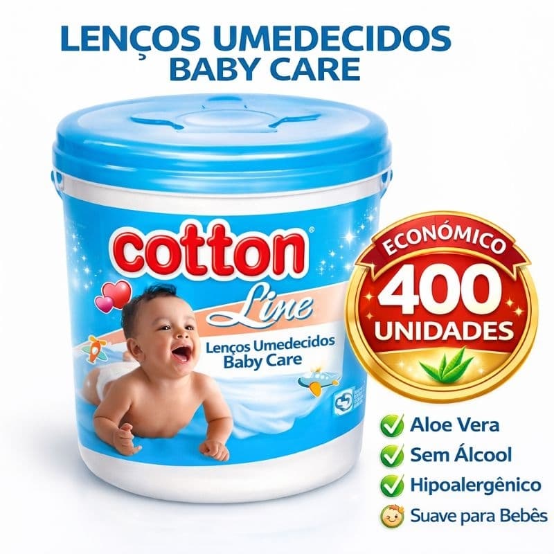Lenços Umedecidos Cotton Line 400 Unidades Suave para Bebê Sem Álcool