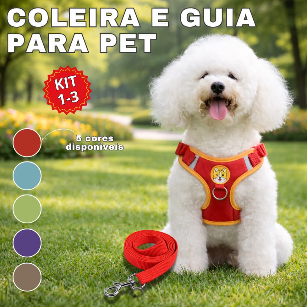Coleira De Peitoral Cachorro Com Guia Para Caes e Gatos De Estimação Ajustável Filhotes Colete