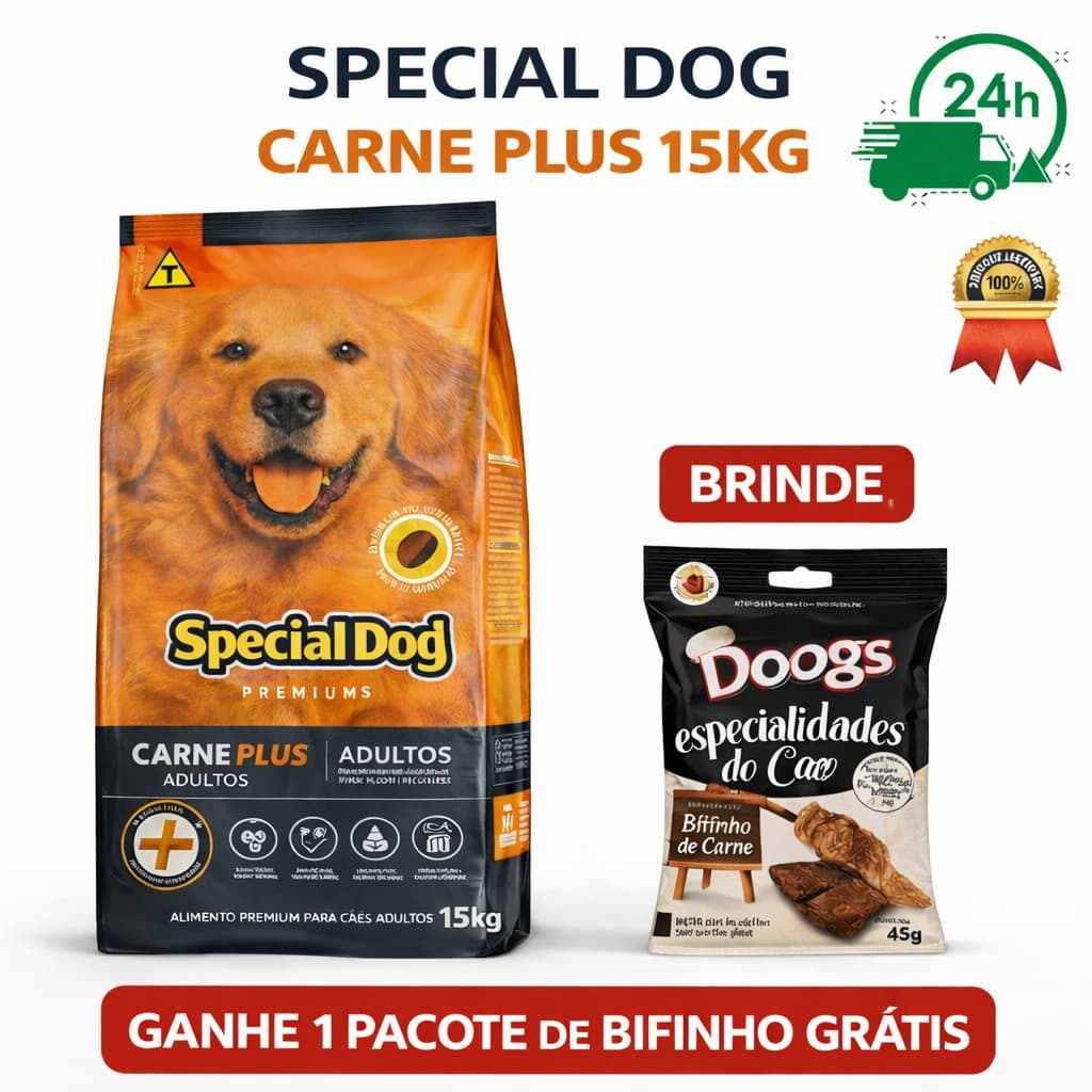 Ração Special Dog Carne Plus Adultos 15kg + Bifinho Grátis | Ração Premium Para Cães Adultos