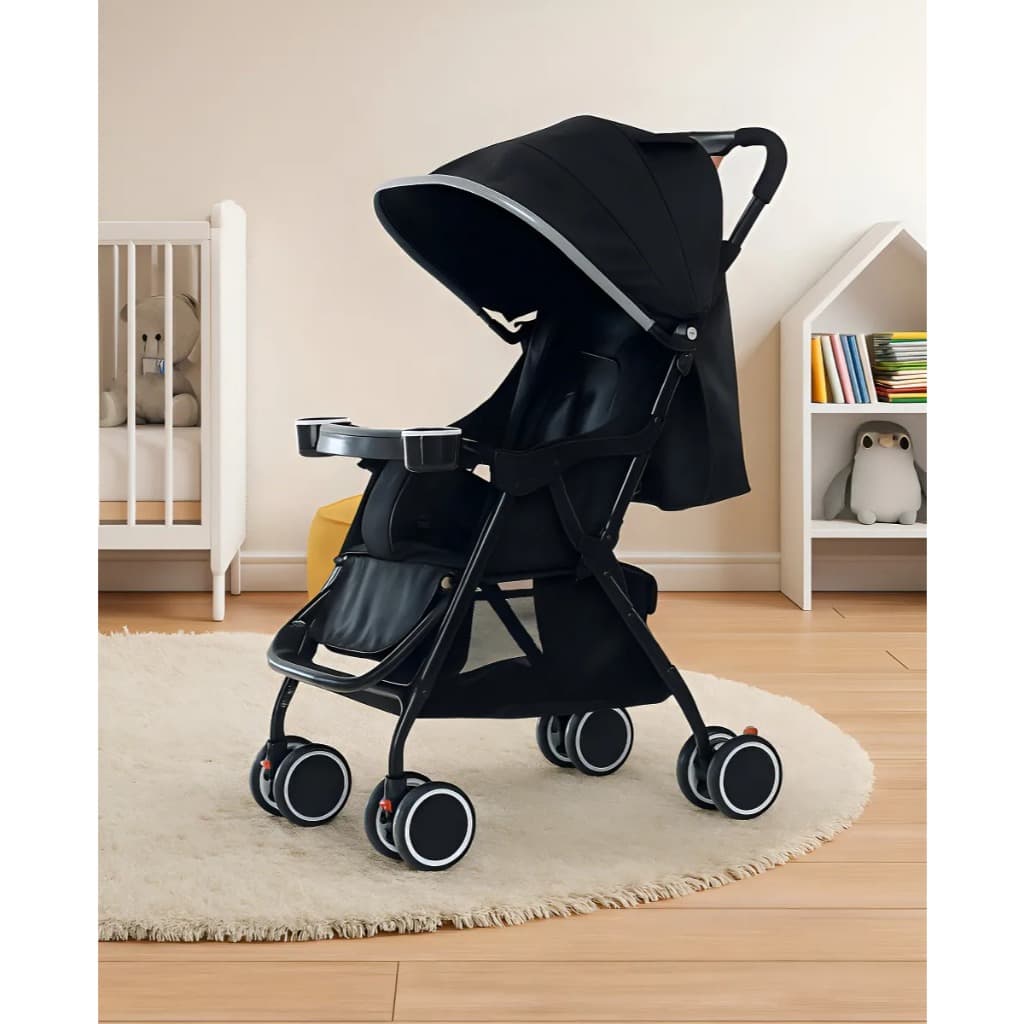 Carrinho de Bebê 4 rodas Luxo até 20kg Reclinável Acolchoado com Porta-Copos – Conforto e Segurança