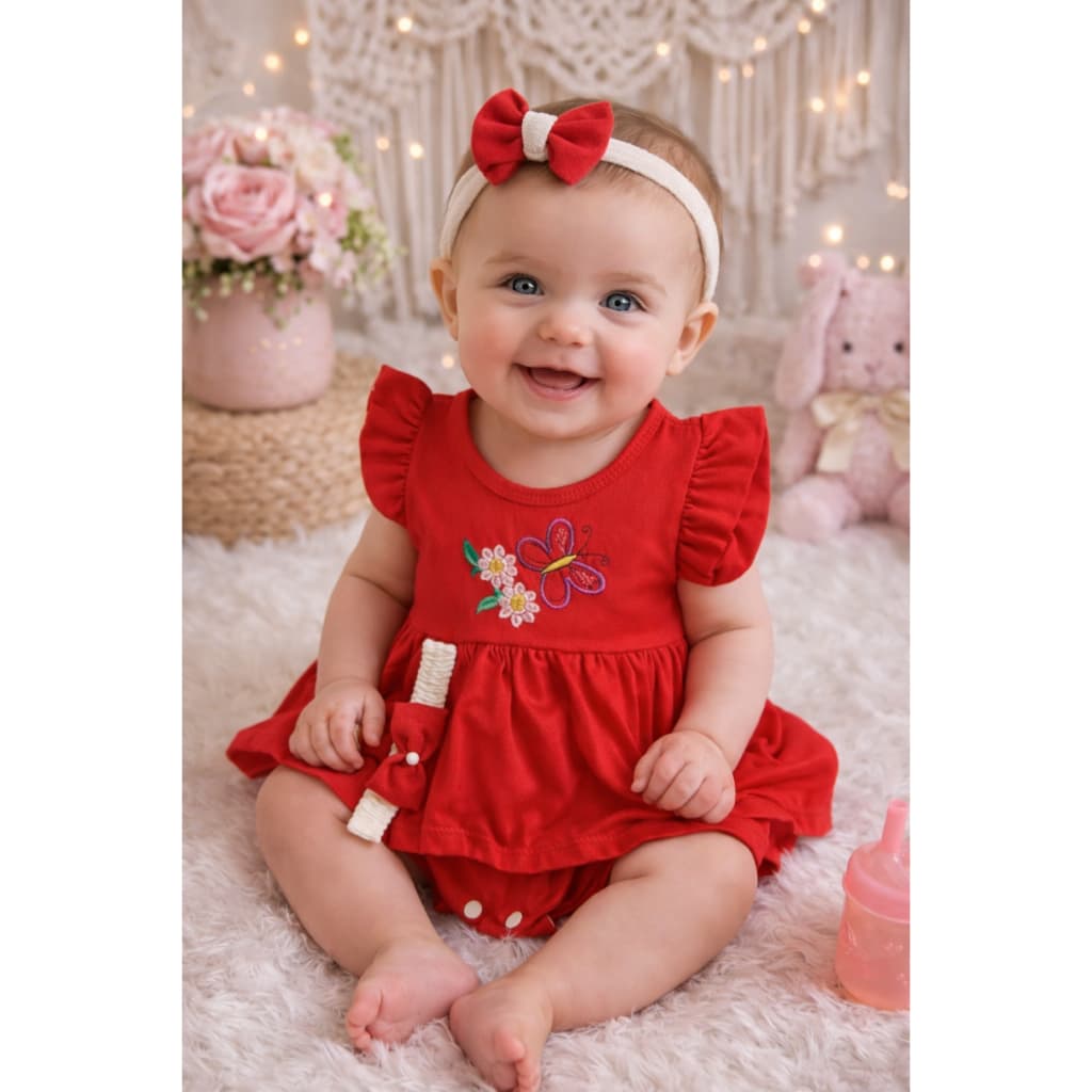 Body Vestido Sainha Bebê Menina com Faixinha de Cabelo – Conjunto Fofo Recém-Nascida 0 a 3 Meses