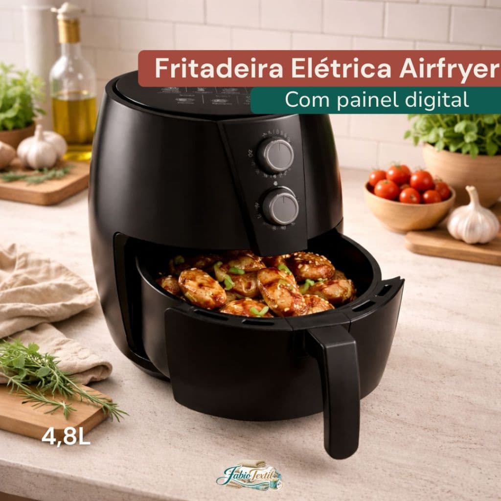 Fritadeira Elétrica Airfryer 4.8 Litros Digital 1500W Preta Sem Óleo Cozinha