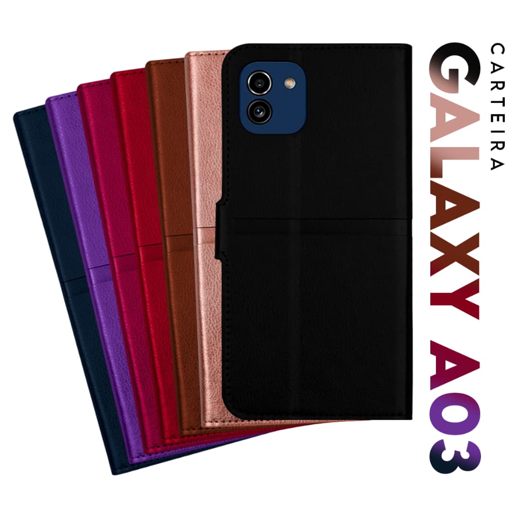 Capa Case Capinha Carteira Flip Cover Couro Sintético PRETA Para Samsung Galaxy A03 A035 tela 6.5 pol - Cell in Power25