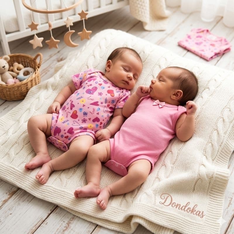 Kit  2 Body Bebe Liso e  Estampado Bory Bebe Algodão Menina  Roupa de Bebê 0 a 3 Meses