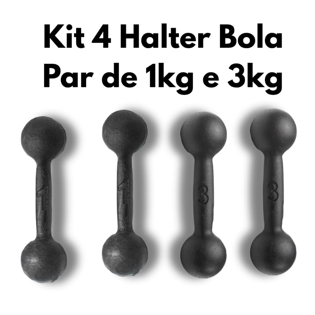 Kit 4 Halteres Bola Pares de  2x 3kg e 2x 1kg  Musculação Academia e Treino em Casa Resistentes e Duráveis