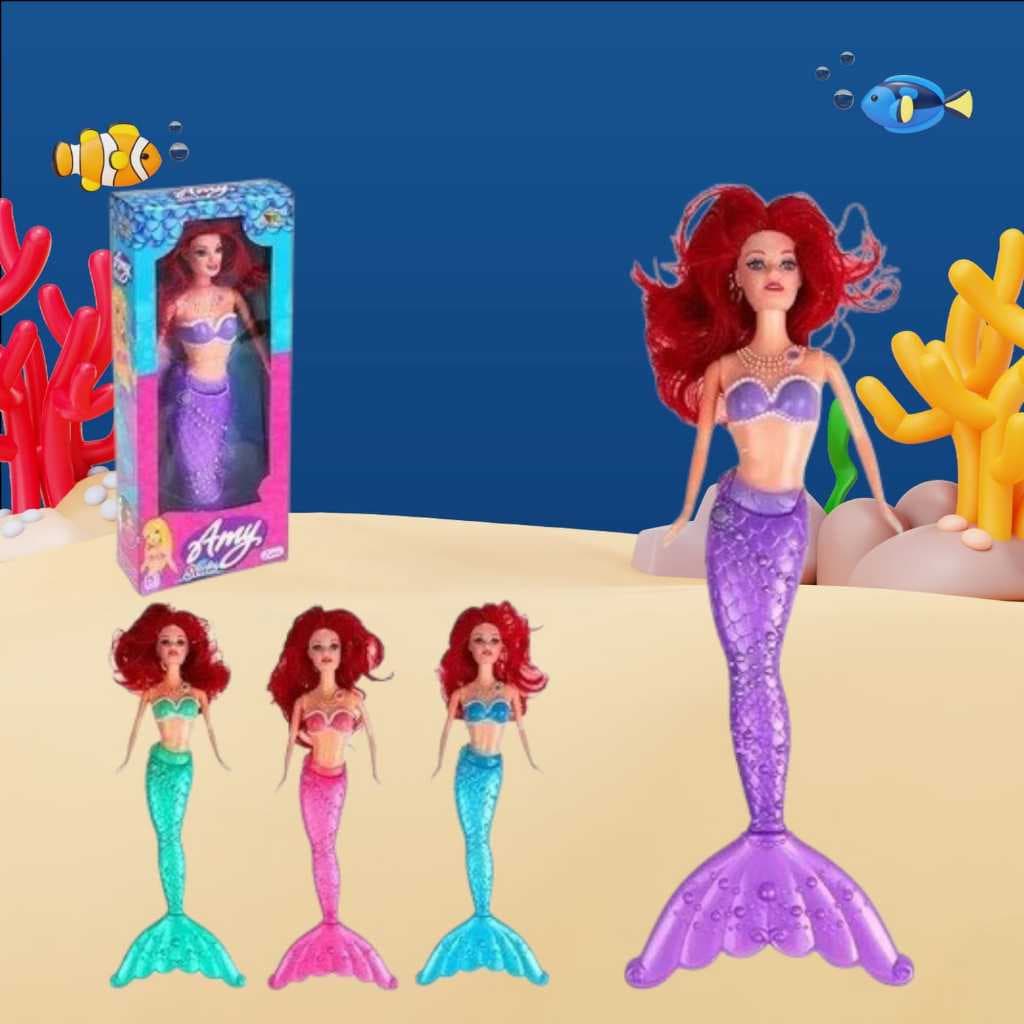 Brinquedo Boneca Sereia Amy Ariel Com Luzes na Cauda de 28cm Articulada
