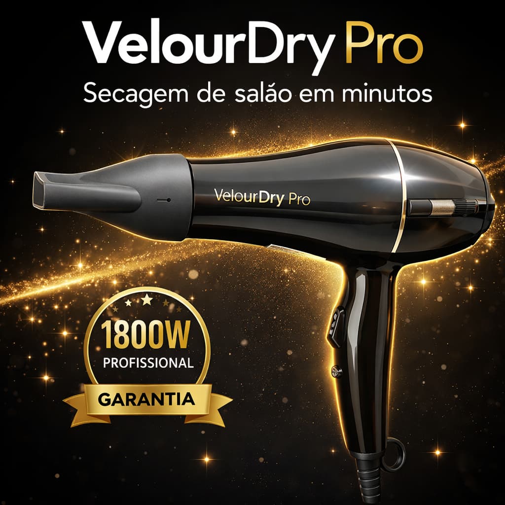 Secador de Cabelo Profissional 1800W VelourDry Pro™ Potente Anti Frizz Secagem Rápida Efeito Salão 127V