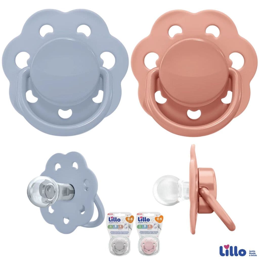 Chupeta Bico Redondo Silicone Lillo Chupeta com Argola Estojo Esterilizar Bico Bebe Menino Menina Candy Style Lilo