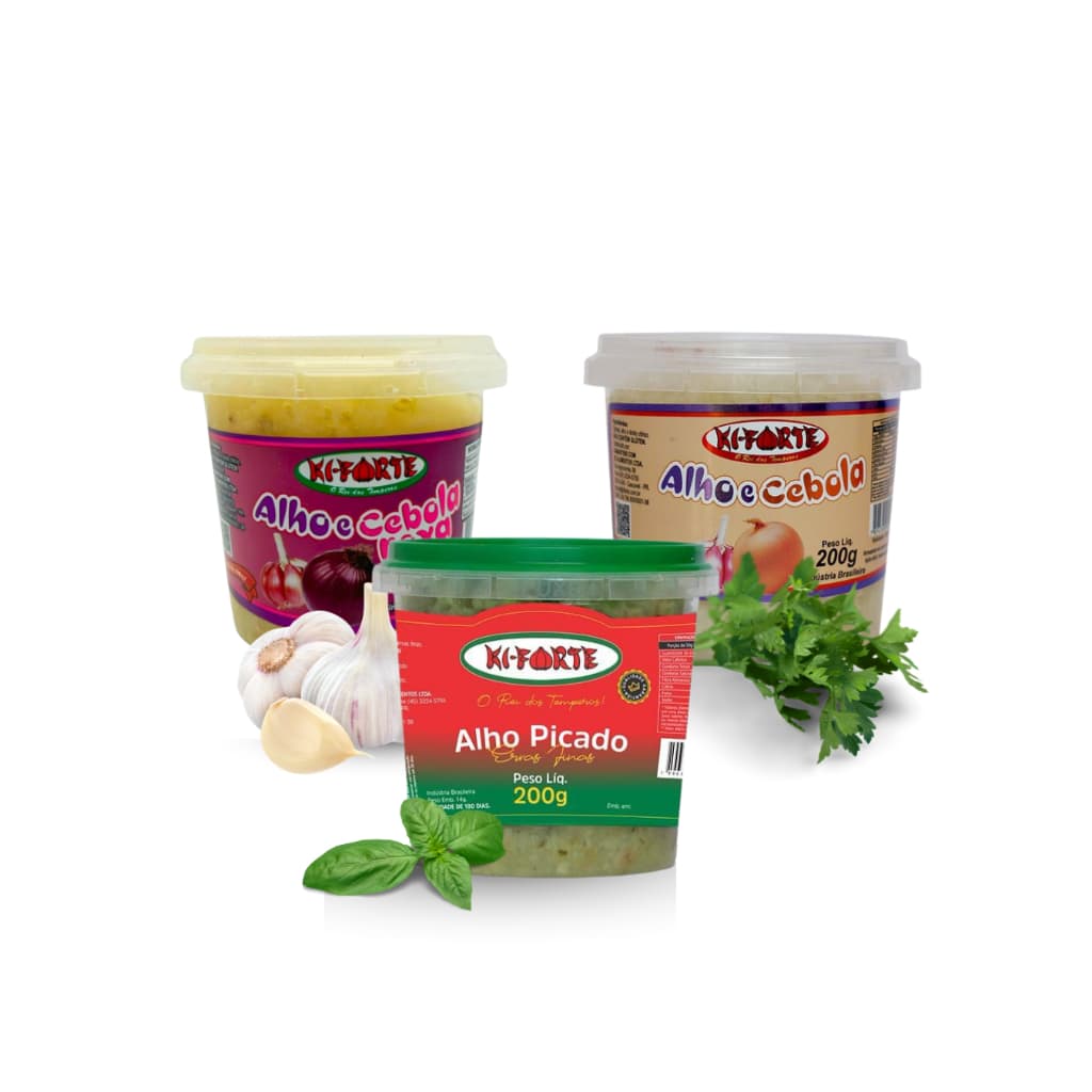Kit Picados - Alho e Cebola 200g, Alho e Cebola Roxa 200g e Alho Picado ervas Finas 200g
