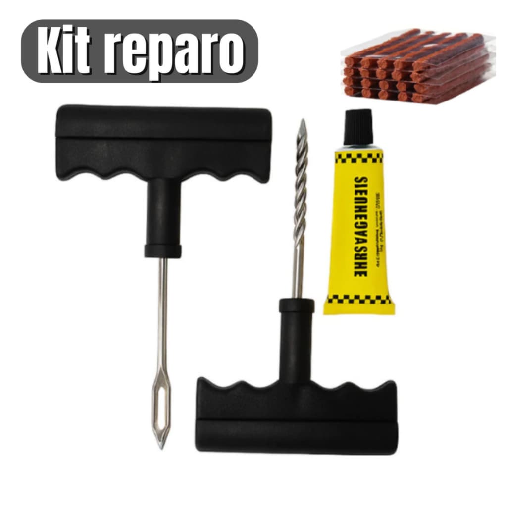 Kit Reparo Pneu Sem Câmara Completo Carro Moto com Cola e Macarrão Completo