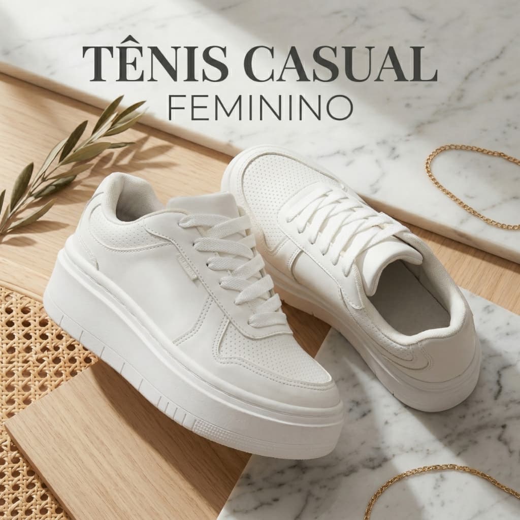 Calçado Casual  Branco Feminino de Sola Alta Emborrachada Confortável e Estiloso para o Dia a Dia