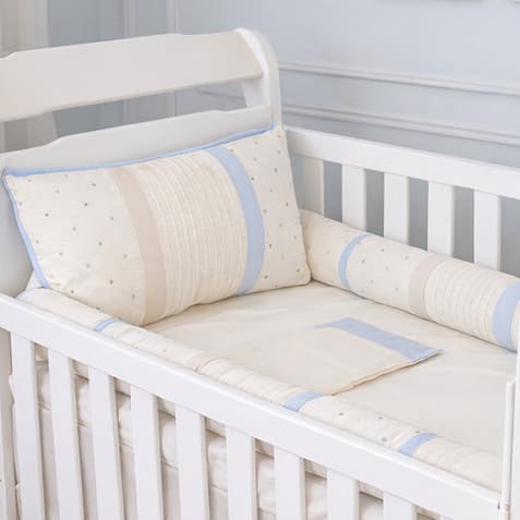 Kit Berço Americano Menino Azul Bege Luxo Linho % Algodão Bordado Delicado Neutro Enxoval de Bebê