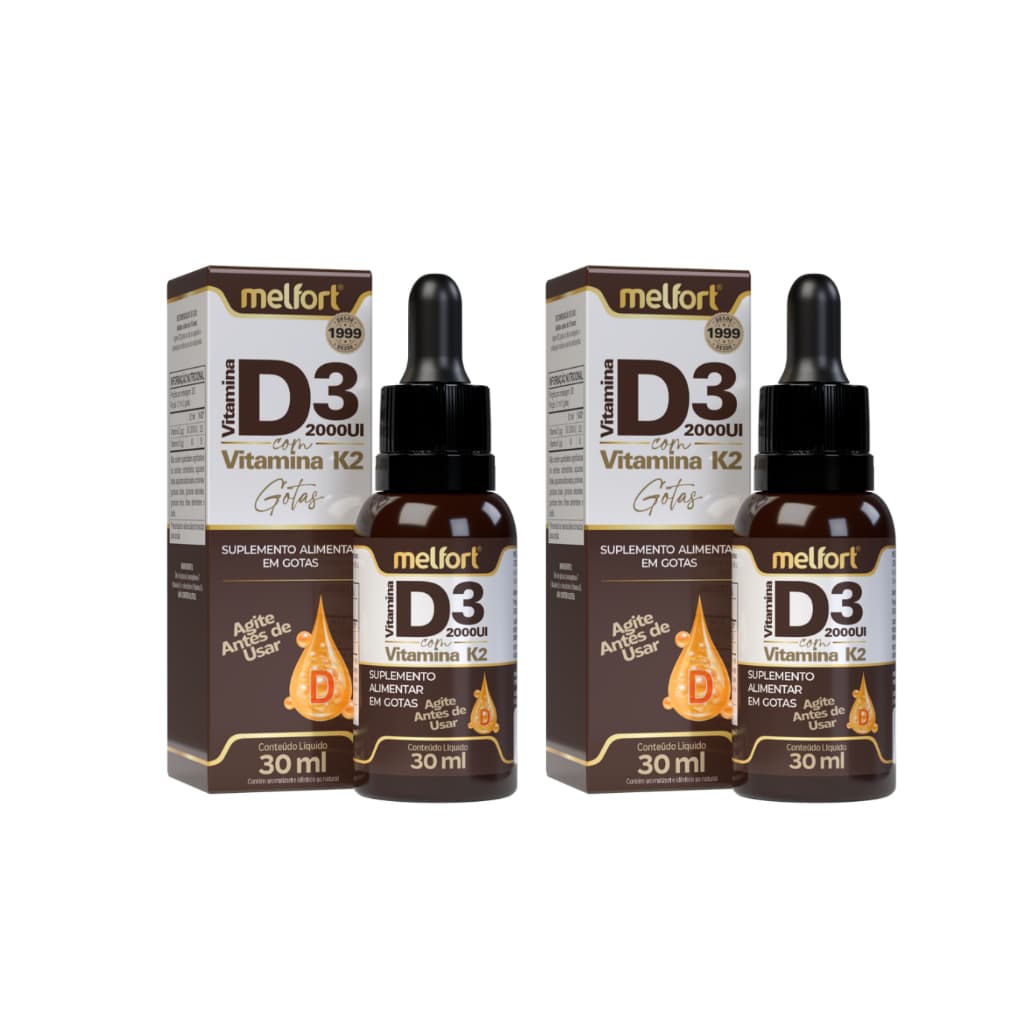 Kit 2x Vitamina D3 2000UI + Vitamina K2 em gotas (30ml) - Melfiit