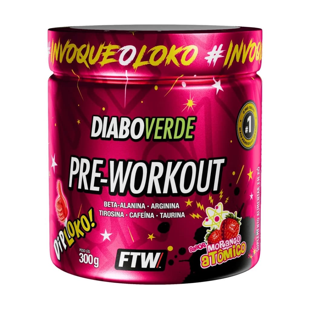 Suplemento Em Pó Pre Treino Pre Workout Pote 300g Sabor Dip Loko Ftw Diabo Verde