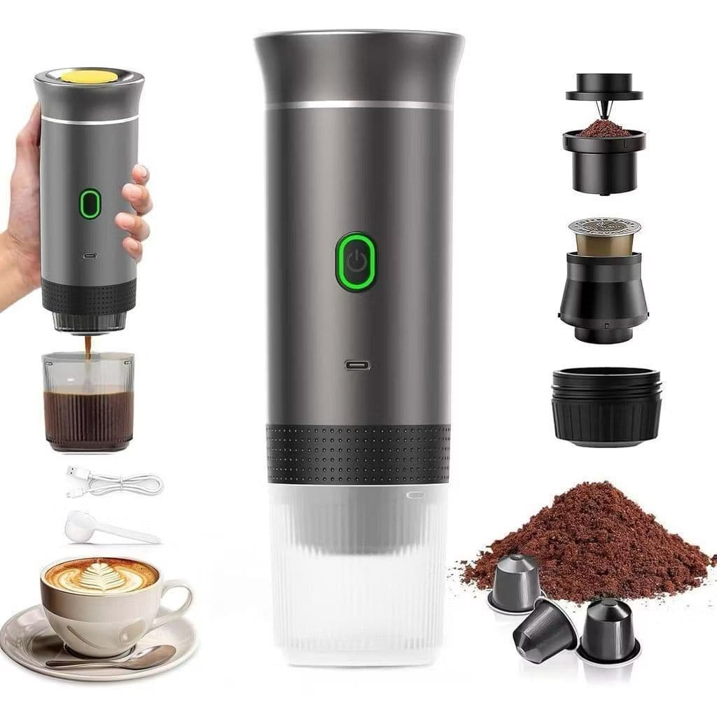 Cafeteira Portátil 3 em 1 Mini Máquina de Café Expresso Portátil Recarregável USB Compatível com Cápsulas e Café em Pó