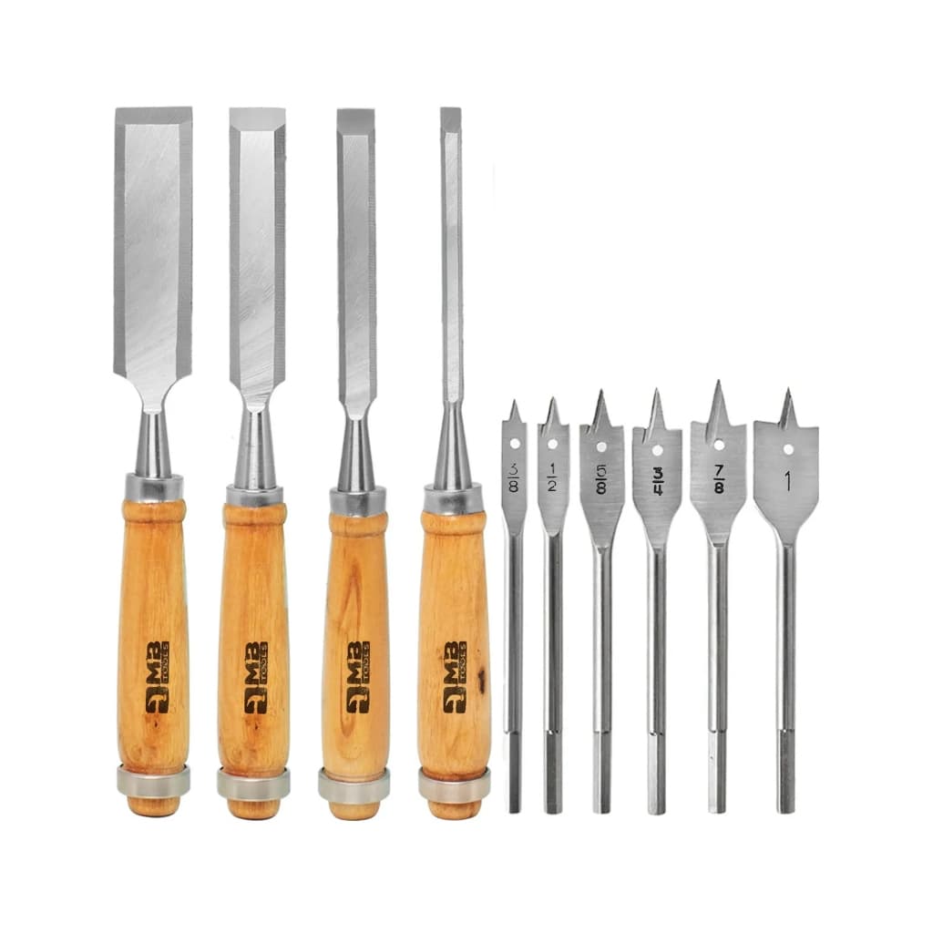 Kit Jogo de Formão e Brocas Chatas para Madeira Marceneiro Carpintaria Profissional Completo