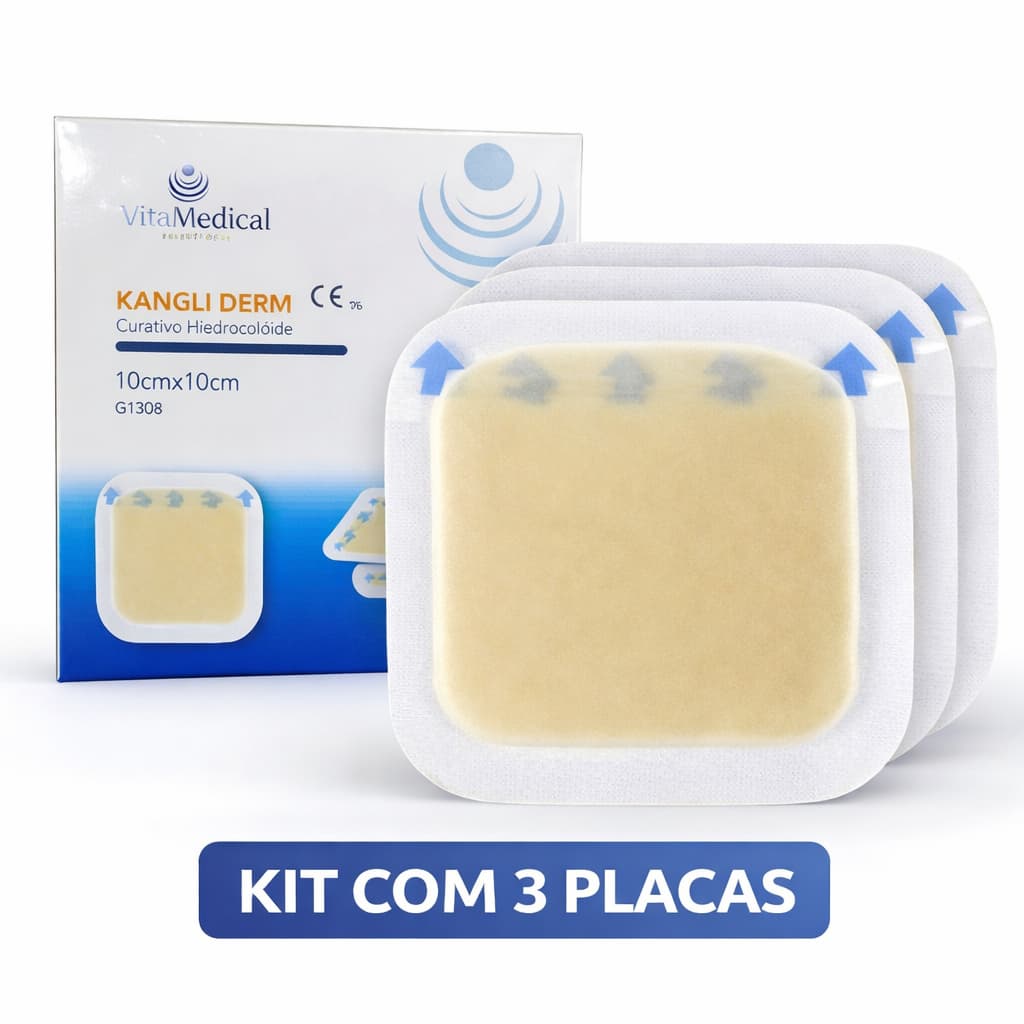 Curativo Hidrocoloide 10x10cm Kit com 3 Placas Proteção para Feridas e Escaras