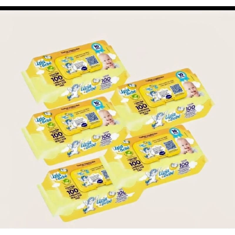 Kit C/5 pacotes de lenços Umedecidos UPA bebê, Ideal para limpeza das crianças,Mácios ideal para pele sensível