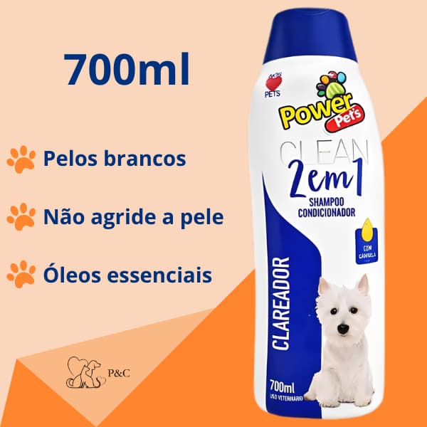 Shampoo E Condicionador Clareador para Cães e Gatos 700ml Powerpets