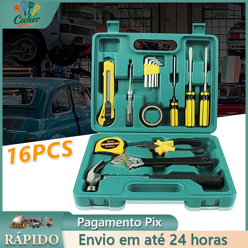 Kit de Ferramentas 16 Peças Completo com Maleta Resistente para Uso Doméstico e Reparos Gerais