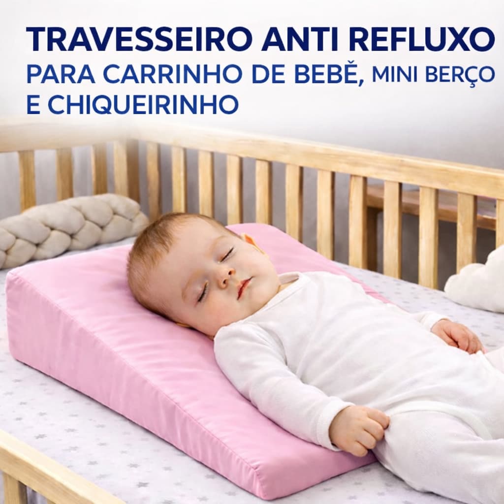 Travesseiro Anti Refluxo Bebê Com Fronha Premium Rampa Inclinado Berço Carrinho Conforto Respirável
