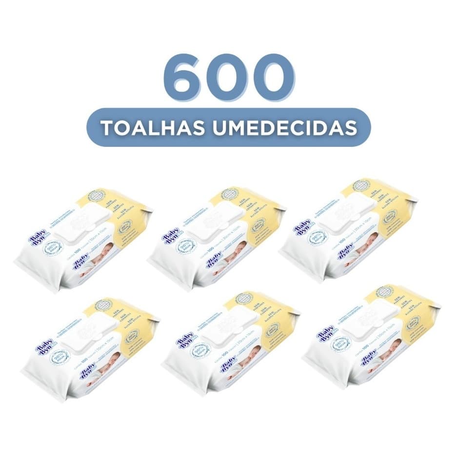 KIT 600 UNDS TOALHAS UMEDECIDA BABY BYN RN (6PCTX100FLS) SEM PERFUME/RECEM NASCIDO - ENVIO IMEDIATO