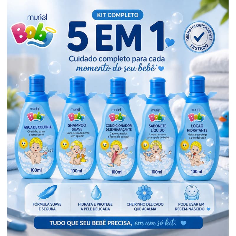 Kit Completo Shampoo + Cond + sab Líquido + colônia + Lo Hidratante + Agua de Colonia Muriel Baby 100ml