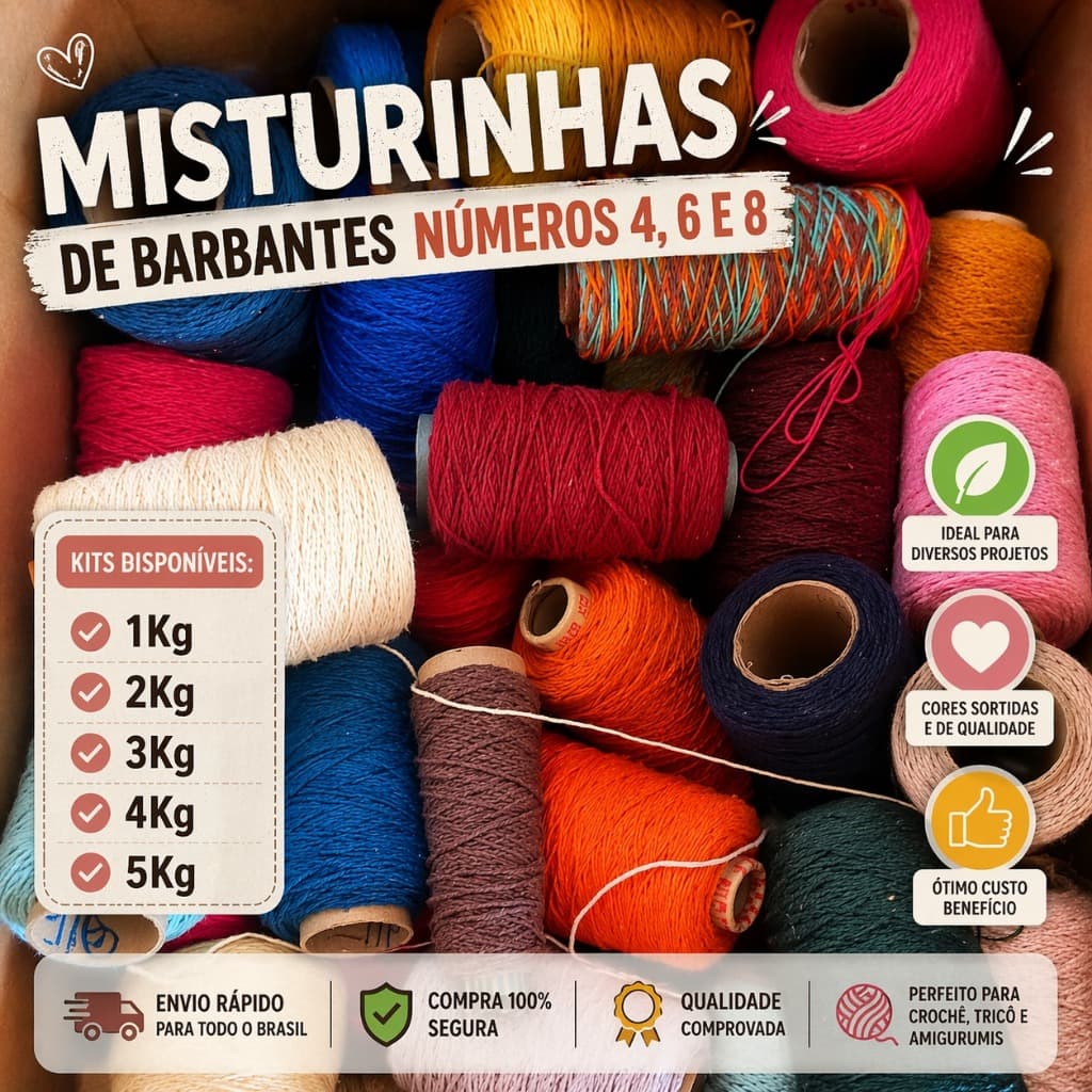 Misturinhas de barbantes para CROCHÊ - Kits 1 2 3 4 e 5Kg - N° 4, 6 e 8 - Cores sortidas