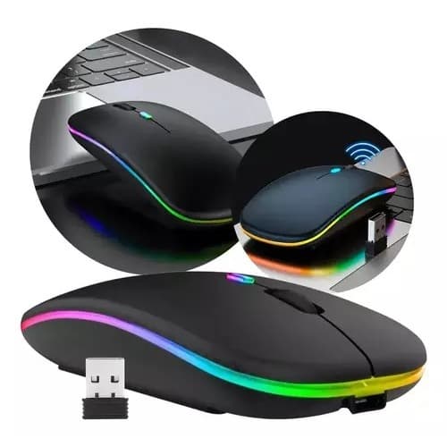Mouse Sem Fio Bluetooth + 2.4g Usb Recarregável Para Notbook Preto
