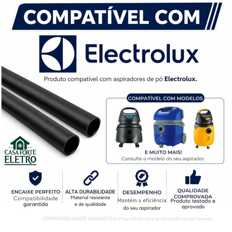 Kit 2 tubos Extensor Prolongador para Aspirador de Pó Electrolux 32mm - 43cm - Resistente