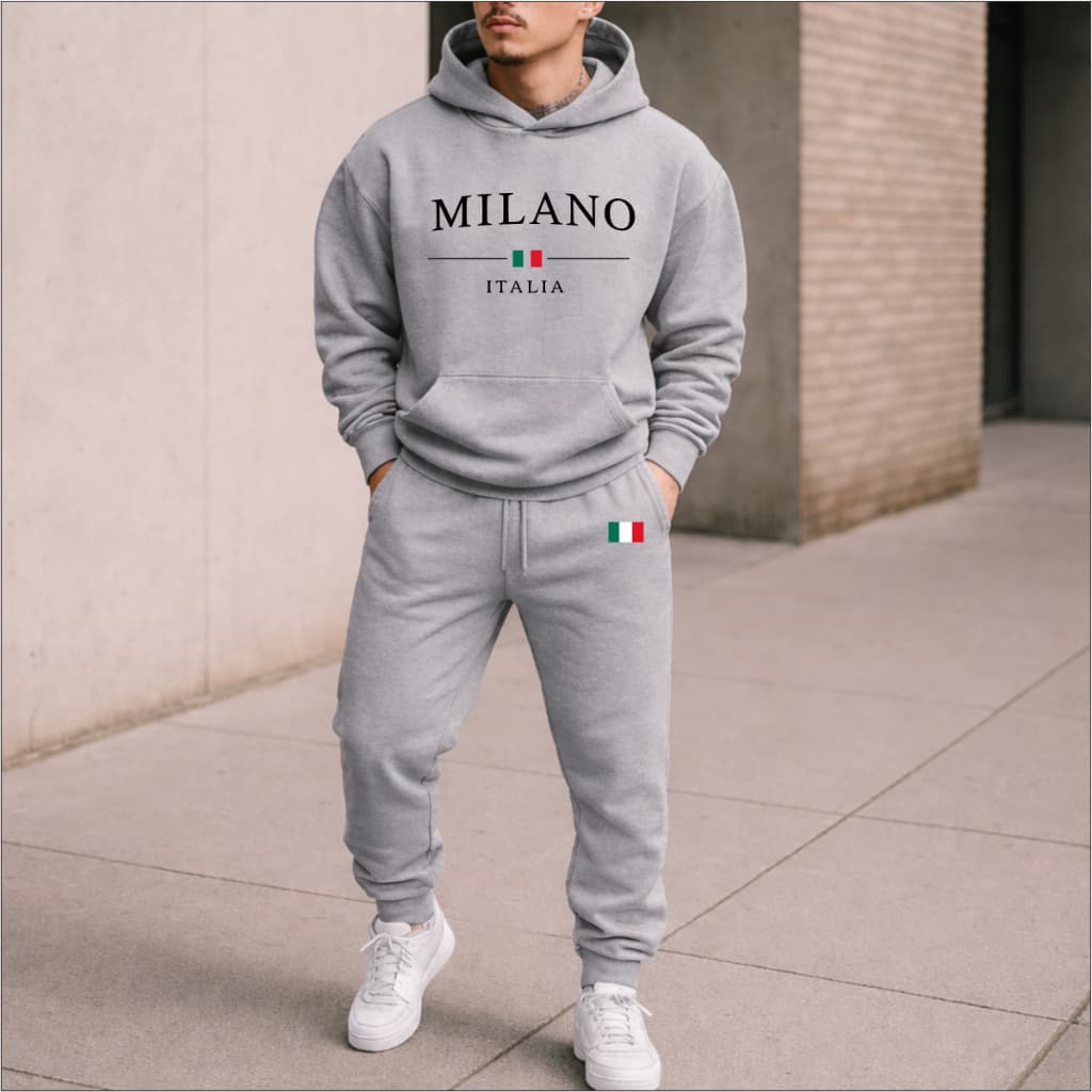 Conjunto Inverno Moletom Flanelado Canguru + Calça Abrigo Moletom Masculino Algodão Milano Italy