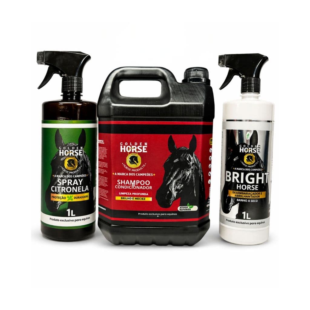 Kit Shampoo 5L + Bright Horse + Repelente Citronela - Higiene e Proteção para Cavalos Golden Horse