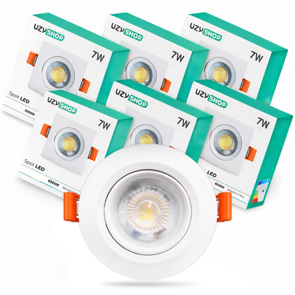 Kit 10 Luminária Led Spot 7W Redondo Quadrado Embutir Branco Quente 3000k Branco Frio 6500 Bivolt